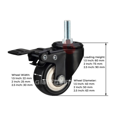 40mm 50mm 63mm Light Duty Swivel Screw Stem PVC Caster Wheel with Brake