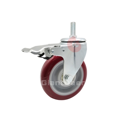 Medium Duty PU Caster 3 Inch 4 Inch 5 Inch Swivel Screw Stem Castor Wheel with Brake