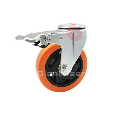 Medium Duty PVC Caster 3 Inch 4 Inch 5 Inch Swivel Orange PVC Bolt Hole Caster Wheel with Brake