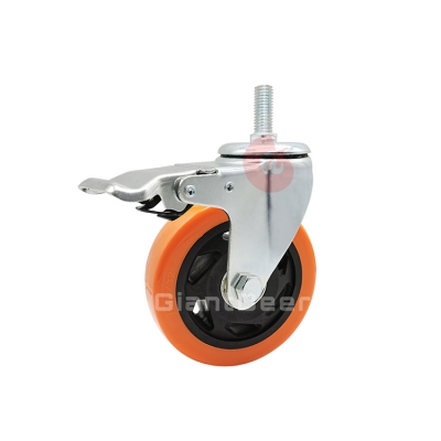 Medium Duty PVC Caster 3 Inch 4 Inch 5 Inch Swivel Orange PVC Screw Stem Caster Wheel with Brake