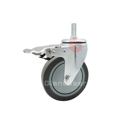 Medium Duty TPR Caster 3 Inch 4 Inch 5 Inch Swivel Grey Screw Stem TPR Caster Wheel with Brake