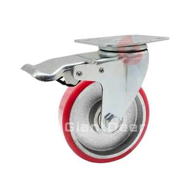 Medium Duty PU Caster 3 Inch 4 Inch 5 Inch Swivel Iron Core PU Caster Wheel with Side Brake