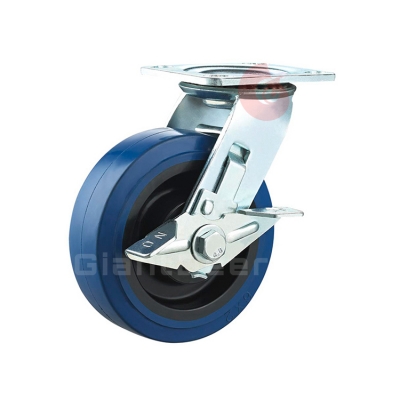 Heavy Duty Rubber Caster 4 Inch 5 Inch 6 Inch 8 Inch Swivel Elastic Rubber Caster Wheel with Side Brake