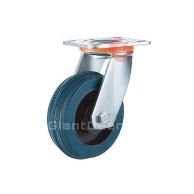 4 Inch 5 Inch 6 Inch 8 Inch Blue Fixed Iron Core Elastic Rubber Caster Wheel