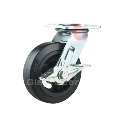 Heavy Duty Rubber Caster 4 Inch 5 Inch 6 Inch 8 Inch Swivel Iron Core Rubber Caster Wheel with Side Brake