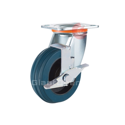 4 Inch 5 Inch 6 Inch 8 Inch Blue Fixed Iron Core Elastic Rubber Caster Wheel