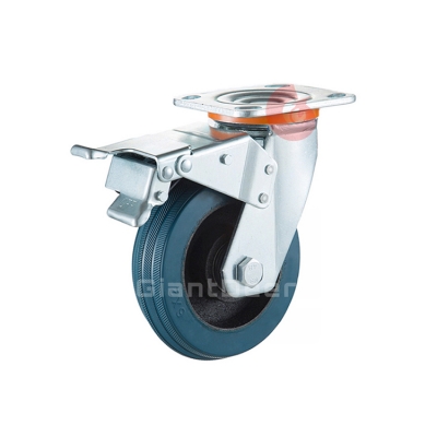 4 Inch 5 Inch 6 Inch 8 Inch Blue Swivel Iron Core Elastic Rubber Caster Wheel with Side Brake