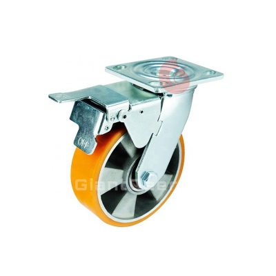 Heavy Duty Caster 4 Inch 5 Inch 6 Inch 8 Inch Swivel Aluminum Core PU Caster Wheel with Brake