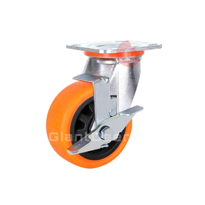 Heavy Duty Castor 4 Inch 5 Inch 6 Inch 8 Inch Swivel Orange PU Castor Wheel with Brake