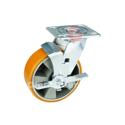 Heavy Duty Caster 4 Inch 5 Inch 6 Inch 8 Inch Swivel Aluminum Core PU Caster Wheel with Side Brake