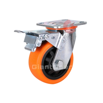 Heavy Duty Castor 4 Inch 5 Inch 6 Inch 8 Inch Swivel Orange PU Castor Wheel with Brake