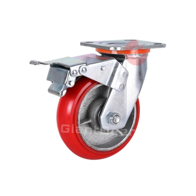 Heavy Duty Caster 4 Inch 5 Inch 6 Inch 8 Inch Swivel Korean Iron Core PU Caster Wheel with Side Brake