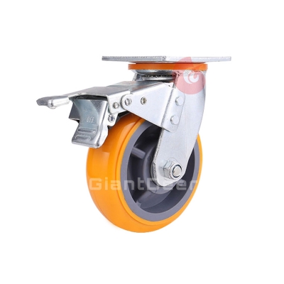 Heavy Duty Caster 4 Inch 5 Inch 6 Inch 8 Inch Swivel Yellow PU Caster Wheel with Side Brake