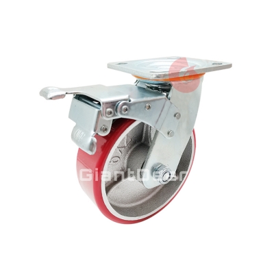 Heavy Duty PU Caster 4 Inch 5 Inch 6 Inch 8 Inch Swivel Iron Core PU Caster Wheel with Side Brake