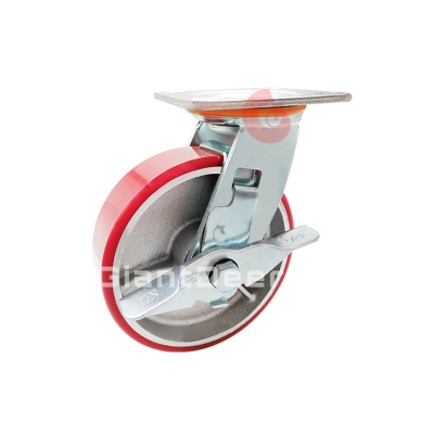 Heavy Duty PU Caster 4 Inch 5 Inch 6 Inch 8 Inch Swivel Iron Core PU Caster Wheel with Side Brake