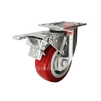 Heavy Duty Caster 4 Inch 5 Inch 6 Inch 8 Inch Swivel Stainless Steel PU Caster Wheel with Brake